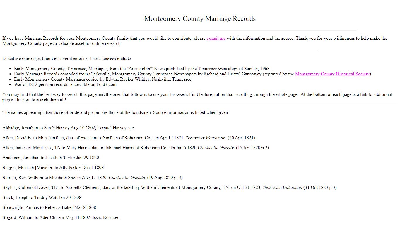 Montgomery County Marriage Records - TNGenWeb